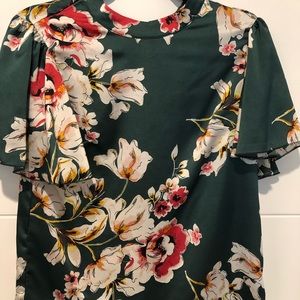 Green Floral Satin Top